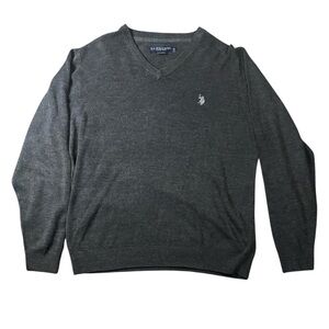 Polo Men's Gray V-Neck Sweater w white icon. Classy soft